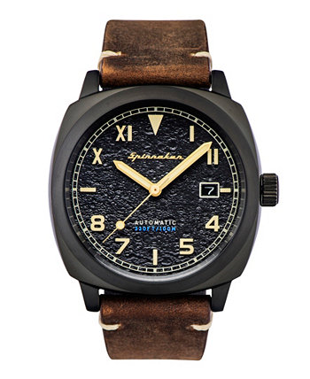 Мужские часы Hull California с автоматическим темно-коричневым ремешком из натуральной кожи, 42 мм Spinnaker