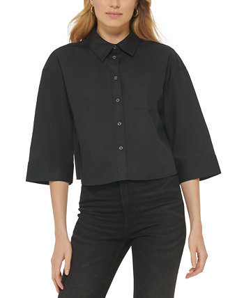 Женская хлопковая укороченная рубашка с одним карманом DKNY