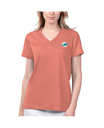 Женская футболка Coral Miami Dolphins Game Time с v-образным вырезом Margaritaville