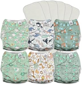 Mama Koala 3.0 Cloth Diapers for Babies with Suede Cloth Lining, Reusable One Size Pocket Diapers for Newborns and Toddlers, 6 Pack with 6 5-Layer Natural Inserts (S-My Warm Heart) Mama Koala