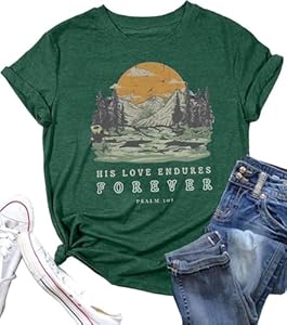 Women's Christian Bible Verse Graphic T Shirts Vintage Jesus Faith Pray Cross Print Tees Crewneck 2 Sided Tops XDHANAN