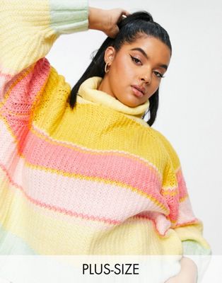 Pieces Curve roll neck sweater in pastel stripe Pieces Plus