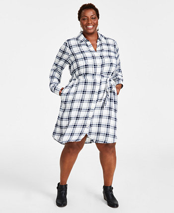 Платье-рубашка в клетку больших размеров с длинными рукавами, созданное для Macy's Style & Co