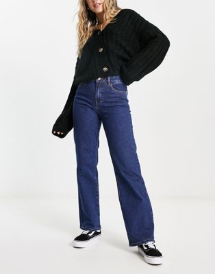 Object cotton wide leg denim jeans in dark blue Object