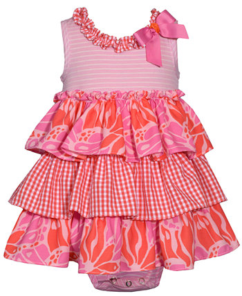 Baby Girls Sleeveless Knit and Chiffon Dressy Tiered Bubble Bonnie Baby