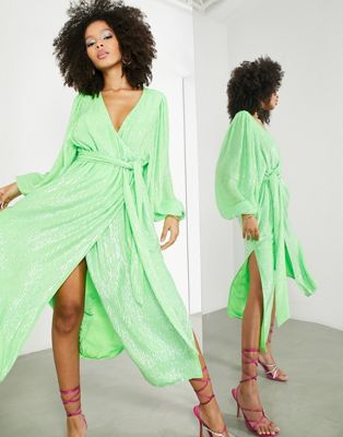 Зеленое платье миди с запахом и пайетками ASOS EDITION ASOS EDITION