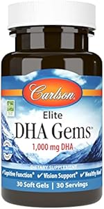 Carlson - Elite DHA Gems, 1000 mg DHA, Supports Healthy Brain Function & Vision, 30 soft gels Carlson