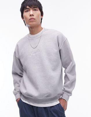 Topman oversized fit sweatshirt with paradiso embroidery in gray heather TOPMAN