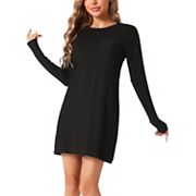 Women's Sleepwear Long Sleeve Nightgowns Crewneck Soft Nightshirts Casual Sleepwear with Pocket INSPIRE CHIC