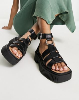 ASRA Paxton chunky sandals in black leather ASRA