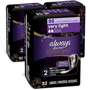 Always Discreet Boutique Incontinence Liners, Very Light Absorbency, Long Length,32 Count (Pack of 3) Always Discreet