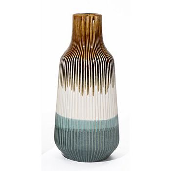 LuxenHome Earth Tones Ombre 11.2-inch Tall Stoneware Vase Luxen Home