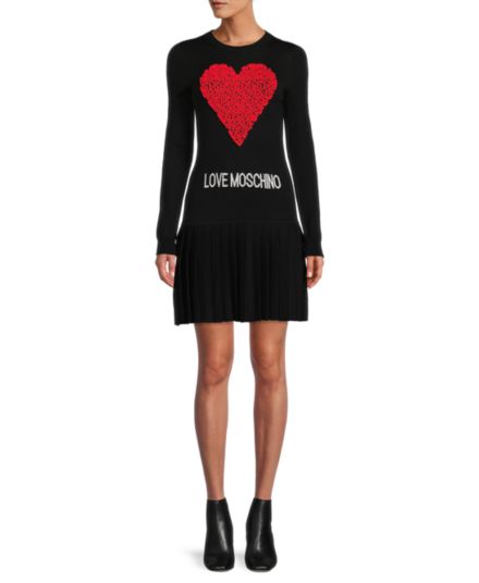 Intarsia Heart Sweater Dress LOVE Moschino