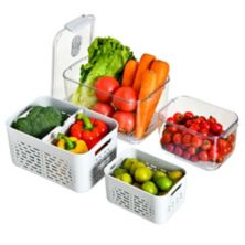 Lille Home Multi-Functional Storage Organizers, 2-Pack Produce Saver Containers With Removable & Drainable And Dividers Lille Home