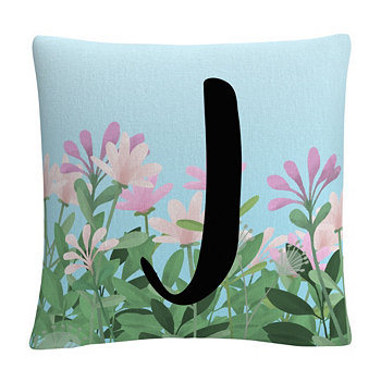 Розовый цветочный сад Письмо Иллюстрация 16x16 "Декоративная подушка от ABC BALDWIN