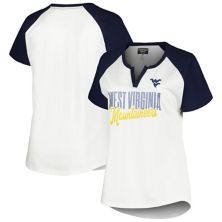 Women's Profile White/Navy West Virginia Mountaineers Plus Size Best Squad Shimmer Raglan Notch Neck T-Shirt Profile