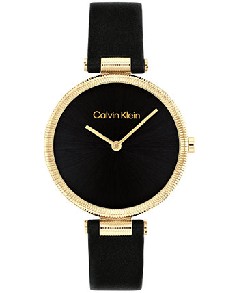 Женские часы с блестящим черным кожаным ремешком, 32 мм Calvin Klein