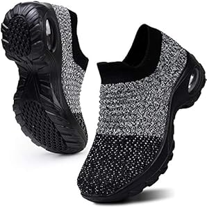 HKR Women's Walking Shoes Arch Support Non Slip Work Shoes Breathable Knit Upper Lightweight for Plantar Fasciitis HKR