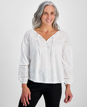 Petite Eyelet Embroidered Top, Created for Macy's Style & Co