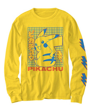 Big Boys Pokemon Pikachu Grid Long Sleeves Graphic T-shirt Pokemon