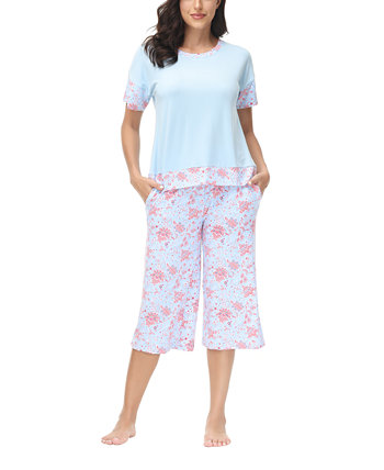 Женская однотонная футболка с коротким рукавом и капри с принтом, пижамный комплект из 2 предметов INK+IVY