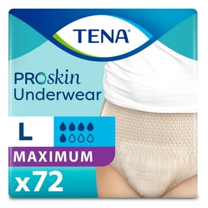 TENA ProSkin Incontinence Underwear for Women, Maximum Absorbency, Large, 72 count (4 Packs of 18), Packaging may vary Tena