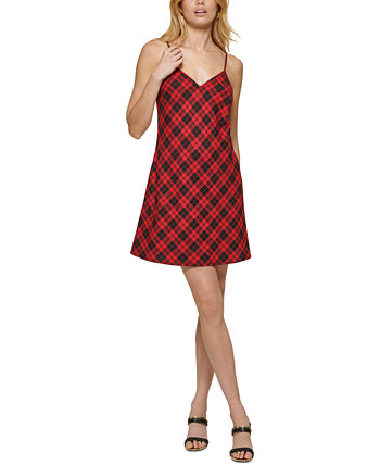 Женское платье-комбинация в клетку с v-образным вырезом DKNY