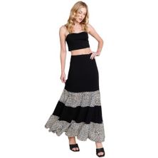 Long Tiered Contrast Fashion Skirt With Velvet Animal Print Mesh FASHNZFAB