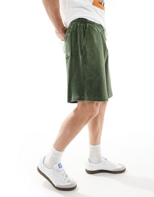 ASOS DESIGN oversized ribbed velour shorts in dark green ASOS DESIGN