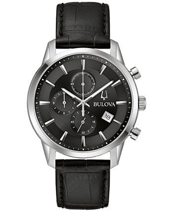 Мужские часы с хронографом Classic Sutton, черные тона, браслет из нержавеющей стали, 41 мм Bulova