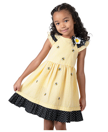 Платье из жатого хлопка с развевающимися рукавами для маленьких девочек Bumble Bee Rare Editions