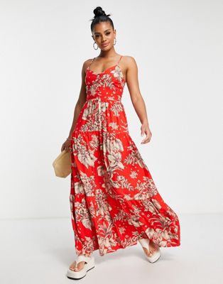 Парижское макси-платье с красным цветочным принтом Parisian