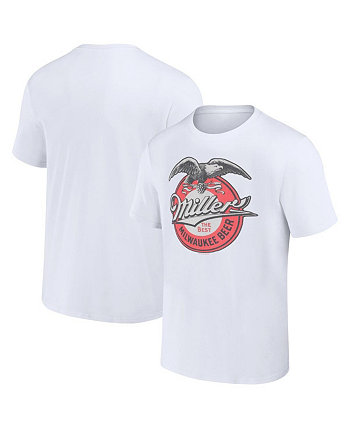 Men's and Women's White Miller Retro Label T-shirt Mad Engine