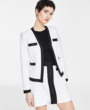 Женский твидовый пиджак с открытым передом и цветными блоками Karl Lagerfeld Paris