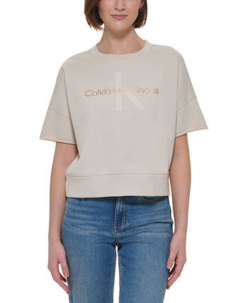 Женский топ с фольгированным логотипом и вырезом на рукаве Calvin Klein