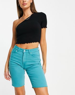 Бирюзовые длинные джинсовые шорты с необработанным краем Only Emily ONLY