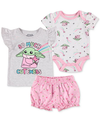 Боди Baby Yoda для девочек, футболка и шорты, комплект из 3 предметов HAPPY THREADS