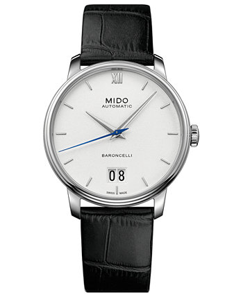 Мужские швейцарские автоматические часы Baroncelli III с черным кожаным ремешком 40мм MIDO