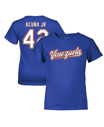 Классическая футболка с именем и номером Королевского бейсбола Венесуэлы для больших мальчиков и девочек Рональда Акуна-младшего Legends
