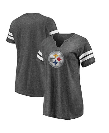 Женская фирменная футболка цвета угольно-черно-белого цвета с логотипом Pittsburgh Steelers из трех материалов с вырезом под горло Fanatics