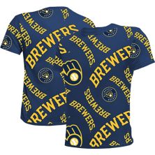 Темно-синяя футболка Youth Stitches Milwaukee Brewers Allover Team Stitches