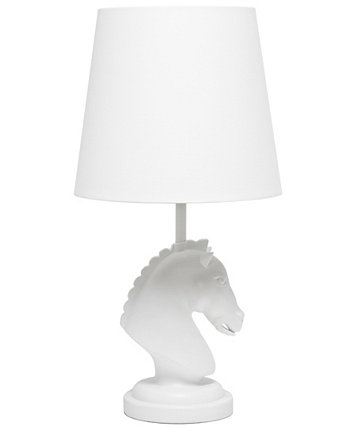 17.25" Tall Polyresin Decorative Chess Horse Shaped Bedside Table Desk Lamp with White Tapered Fabric Shade Simple Designs