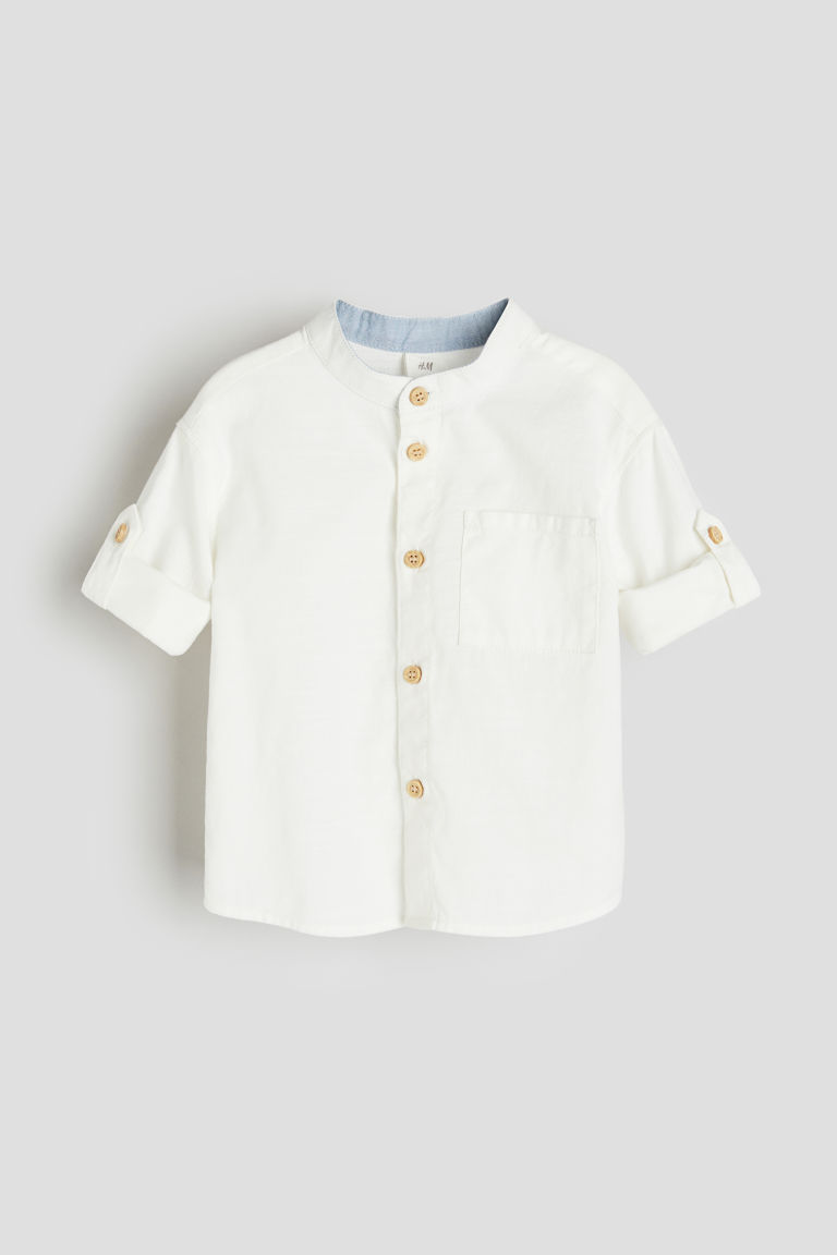 Хлопковая рубашка с воротником-стойкой H&M