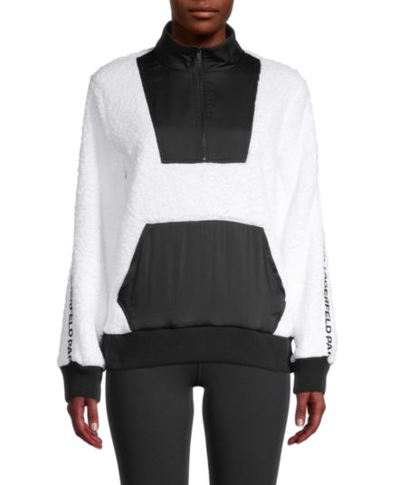 Куртка Fuzzy Texture с цветными блоками и молнией на четверть Karl Lagerfeld Paris