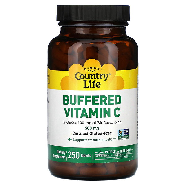 Буферизованный витамин С, 500 мг, 250 таблеток Country Life