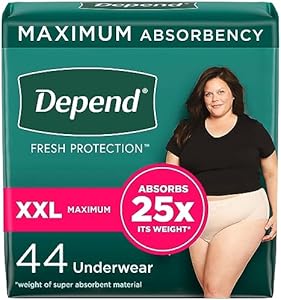 Depend Fresh Protection Adult Incontinence & Postpartum Bladder Leak Underwear for Women, Disposable, Maximum, Large, Blush, 72 Count (2 Packs of 36), Packaging May Vary Depend