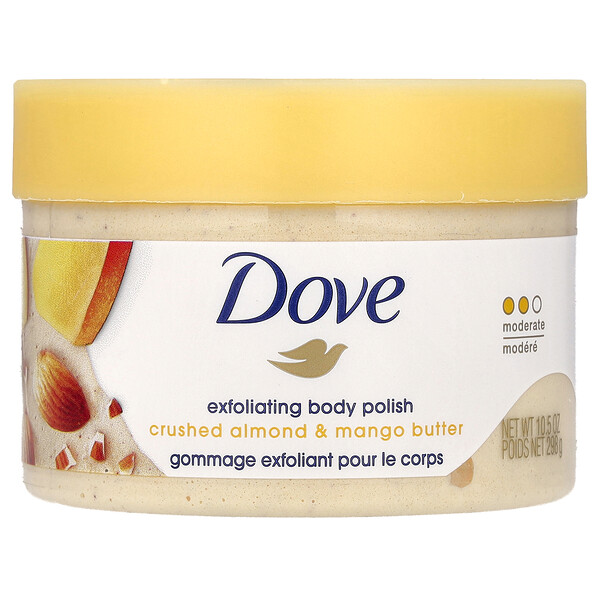 Отшелушивающий скраб для тела, масло измельченного миндаля и манго, 10,5 унций (298 г) Dove