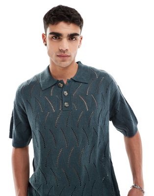 Мужская рубашка-поло ASOS DESIGN крупной вязки с сетчатым узором в цвете угля ASOS DESIGN
