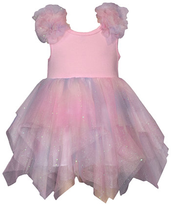 Baby Girls Rib Knit To Rainbow Mesh Hanky Hem Dress Bonnie Baby