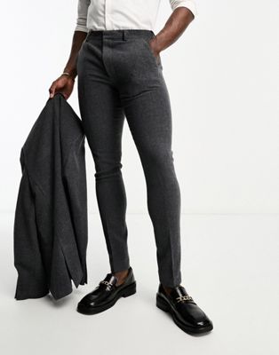 Темно-серые узкие брюки из смесовой шерсти ASOS DESIGN ASOS DESIGN